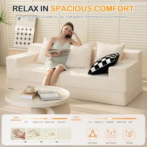 Erament Convertible Futon Sofa Bed Couch, 78'' Corduroy Folding Sofas Bed, Compression Boneless Floor Couch Sofa Beds with 3 Pillows for Living Room Bedroom Apartment - Thumbnail 5
