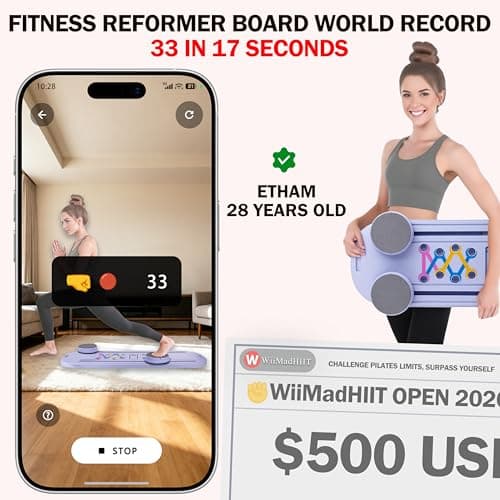Plymax Pilates Board - Mini Pilates Reformer, Portable Pilates Reformer Board for Home Workout, Foldable Multifunctional Pilates Slider Board with with App Counter Included - Thumbnail 2