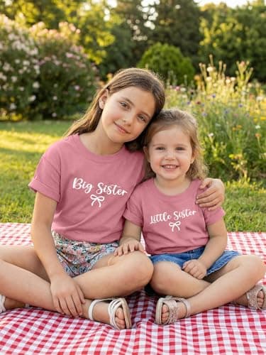 QIXYN Big Sister Little Sister Matching Outfits Toddler Girls Bow Shirts - Thumbnail 3