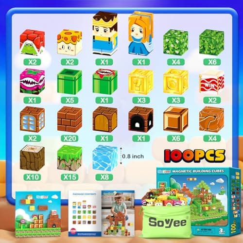 Soyee Magnetic Blocks 100PCS Magnetic Building Blocks Cubes Kids Boys Girls Toys for Ages 3-5 5-7 8-10 STEM Sensory Learning Building Magnet Toys 3-12 Year Old Girls Boys Birthday - Thumbnail 4