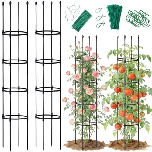 2 Pack Tomato Cages for Garden - Heavy Duty Tomato Trellis for Climbing Plants Outdoor & Indoor - 63 Inch Adjustable Tall Plant Cage & Support Garden Stakes for Pots Vegetables Flowers Fruits Vines - Image 1