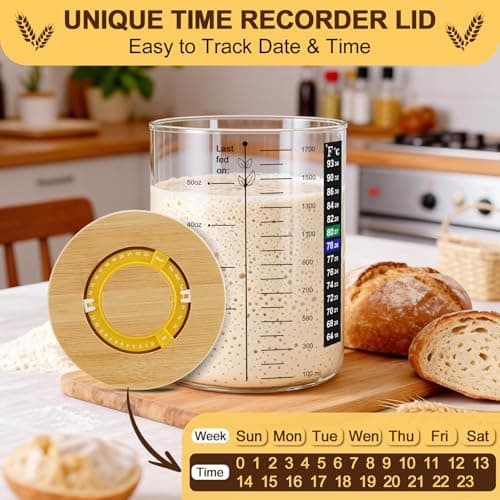 Sourdough Starter Jar, 50 oz Large Sourdough Jar with Time Keeper, Thermometer, Scraper, Wide Mouth Glass Sourdough Starter Kit for Beginners and Professional Bakers - Thumbnail 2