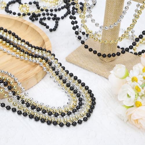 SWANUCKY 90 Pack 33" Gold Silver Black Mardi Gras Plastic Beads Necklaces - Party Favors, Parade Throws, Costume Accessories, Graduation, Summer Festivals & Daily Decor - Thumbnail 2
