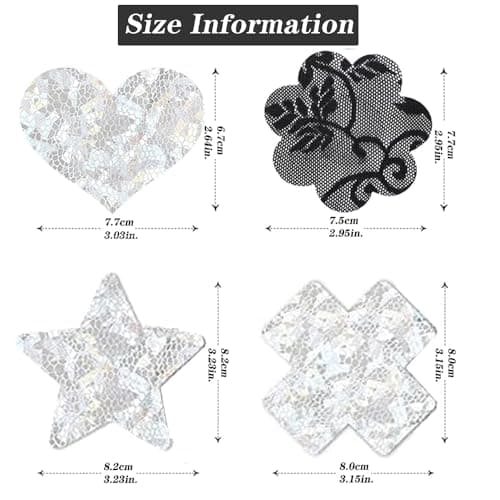 Glitters Pasties Nipple Covers for Women Disposable Sticky Breast Petals for Rave Party 12 Pairs(Black & Silver) - Thumbnail 2