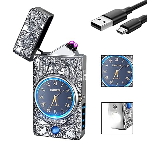 GADATOP Dragon Lighter - Plasma & Arc Lighter, USB Rechargeable, Windproof & Fashionable, Metal Design with Real Watch Dial & LED Lighting (Silver) - Image 1