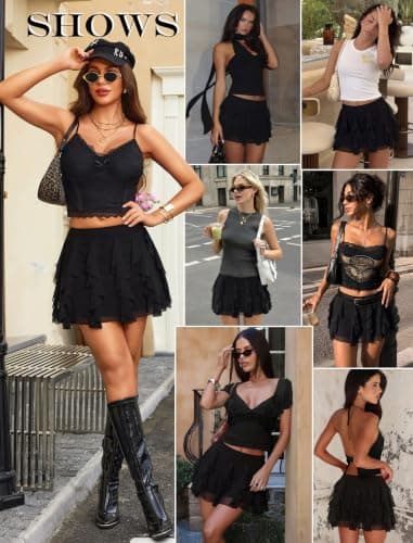 Avidlove Mini Skirt Mesh Ruffled Women's Skirts Y2K Casual Concert Outfit Black XS - Thumbnail 2