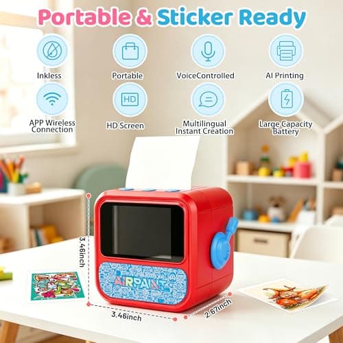 Lumavere AI Voice-Powered Sticker Printer for Kids, Portable Pocket Ink-Free Thermal Sticker Maker with HD Display, Creative Art Gifts for Boys & Girls Age 3-12(AI Printer + 5 Sticker Rolls) - Thumbnail 3