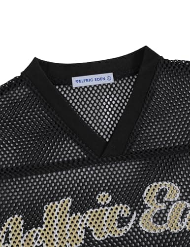 Aelfric Eden Cropped Jersey for Women Mesh Boxy Y2k Shirts V Neck Graphic Tees Football Number Streetwear T Shirt Tops Black - Thumbnail 5