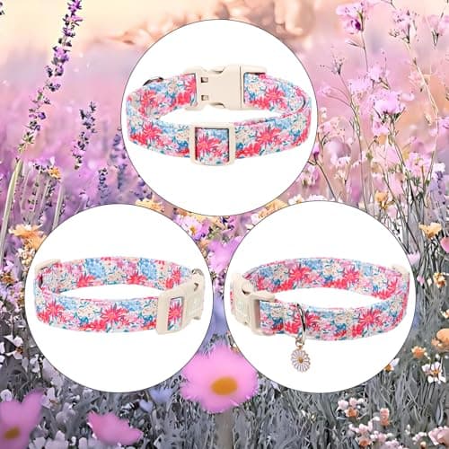 Babole Pet Floral Dog Collar Cute Spring/Summer Dog Collars for Large Dogs - Lightweight Adjustable Pastel Wildflower Male Female Dogs Everyday Collar with Safety Buckle L - Thumbnail 5