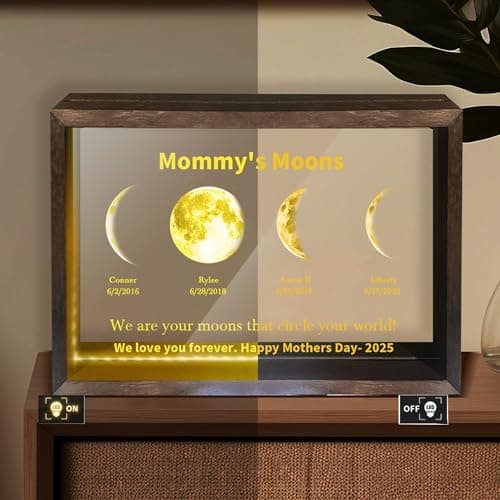 CraffBase Moms Sky Led Light Frame Glass Plaque LED Picture Frame Custom Mommy's Universe Light Plaque Mothers Day Moon Phase Gifts for Mom Grandma Christmas - Thumbnail 2