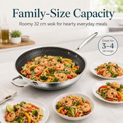 Boryenty 12 Inch Stainless Steel Honeycomb Wok with Standing Lid, Flat Bottom Stir Fry Pan, PFOA-Free Physical Nonstick, Induction Compatible & Dishwasher Safe Wok - Thumbnail 6