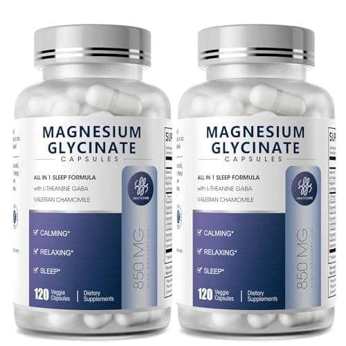 iMATCHME (2 Pack) Magnesium Glycinate 850mg Capsules with L-Theanine, Chamomile & GABA for Sleep, Calmness, Muscle, Bone Health & Immune Support, Magnesium for Women and Men, Vegan, High-Absorption