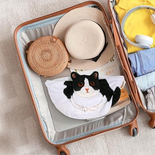 Openhahaha Drawstring Makeup Bag, Cat Makeup Bag, Travel Makeup Organizer, Cosmetic Pouch Bag, Cat Gift for Women, Lay Flat Makeup Bag Gifts for Cat Lovers - Thumbnail 6
