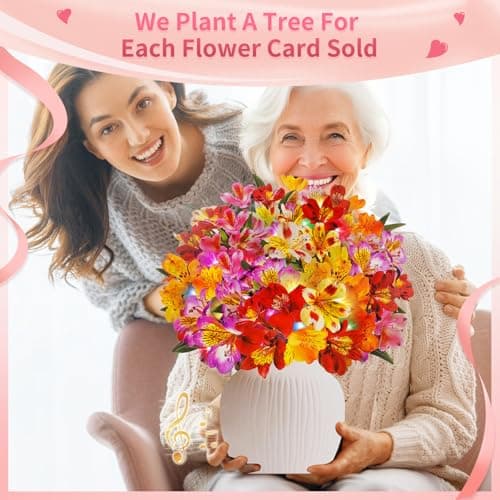 3D Pop Up Mothers Day Cards, Mother's Day Card, Paper Bouquet Birthday Greeting Card with Music & Colorful Lights, 12 Inch Life Sized Forever Flower Bouquet Mother's Day Cards for Women Mom Grandma - Thumbnail 5