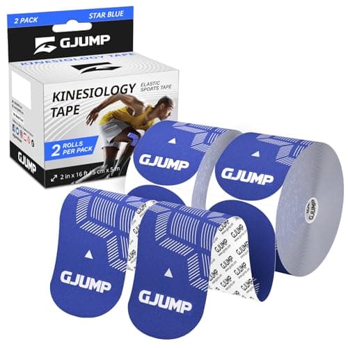 GJUMP Kinesiology Tape, 40 Count Precut Strips 2 Rolls, Original Cotton Elastic Athletic Tape for Muscle Strain Relief & Joint Support, Waterproof & Breathable Sports Tape