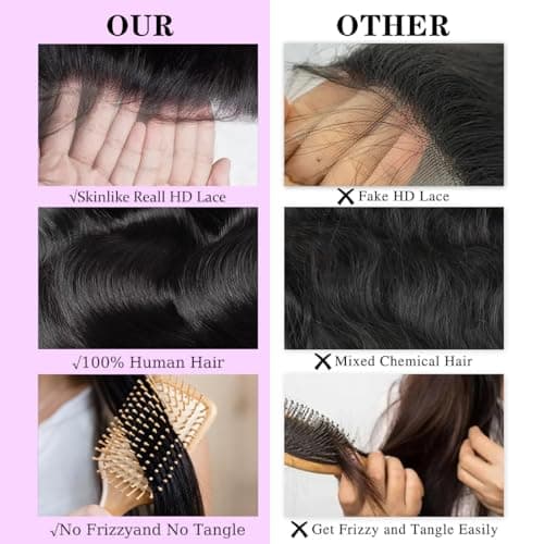 26 Inch Body Wave Human Hair Wig 13x6 HD Lace Front Wig 220 Density Glueless Pre Plucked Natural Hairline Transparent Lace Black Wavy Human Hair Wigs for Women 100% Virgin Hair No Shedding No Tangle - Thumbnail 5