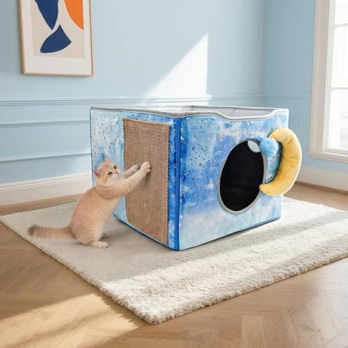 CWV Interactive Cat Toys for Indoor Cats, Kitten Toys with Scratch Pad， Cat Hideaway with Peekaboo Holes, Star Cat House Cave with Soft Pillow - Thumbnail 4