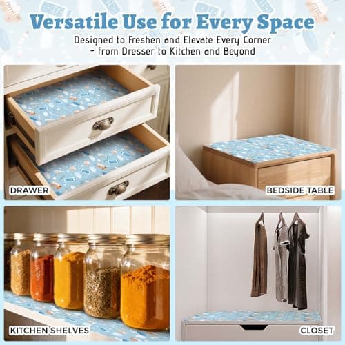 STRN Drawer Liners for Dresser, Baby Powder Scented Fragrant Drawer Liner 12 Sheets, Non-Adhesive Drawer Paper Liner for Bedroom Shelf Closet, Shoe Chest - Thumbnail 5
