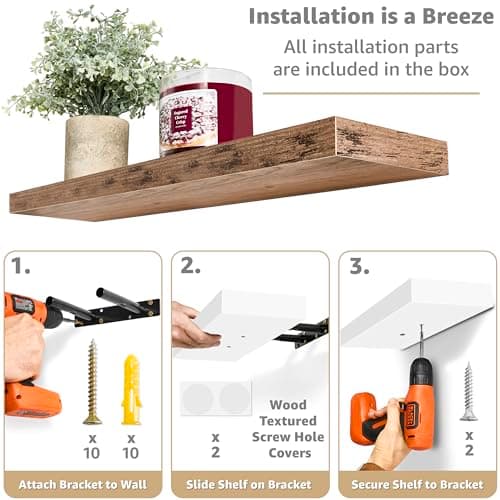 Sorbus Floating Shelves for Wall - 24" Bathroom Shelves, Wall Decor for Bedroom, Kitchen, Living Room, Home Decor & Book Storage - Mounted Floating Shelf with Invisible Brackets (Mahogany, 4 Pack) - Thumbnail 4