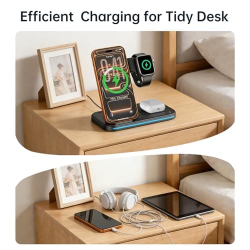 PGBFFY [Qi] 3 in 1 Charging Station for iPhone, 21W Wireless Charging Station, Stand Multiple Devices for Apple, for iPhone 17 16 15 14-8 Pro Max, Watch, AirPods 4 3 Pro, Nightstand, Desk, Trip, Gift - Thumbnail 2