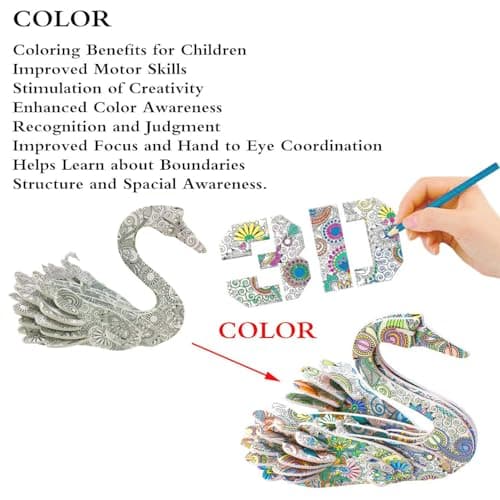 KAZOKU 3D Coloring Puzzle Set, Arts and Crafts for Girls&Boys Ages 6-12 Toys 4 Animals Puzzles Supplies Fun Painting Kit Kids Age 8 9 10 11 12 Birthday Children's Day Gift - Thumbnail 2