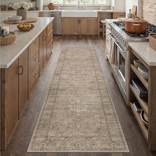 HUGEAR Washable Hallway 2x8 Runner Rugs Retro Brown Vintage Distressed Non Slip Stain Resistant Low Pile Neutral Throw Carpet for Bedside Kitchen Entryway Home Decor - Image 1