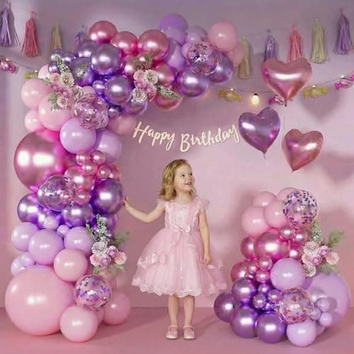 NUTTYBASH Pink Purple Balloon Garland Arch Kit,126Pcs Metallic Purple Rose Red Confetti Balloons with Heart Foil Balloon for Women Birthday Bridal Baby Shower Wedding Party Decoration - Thumbnail 4