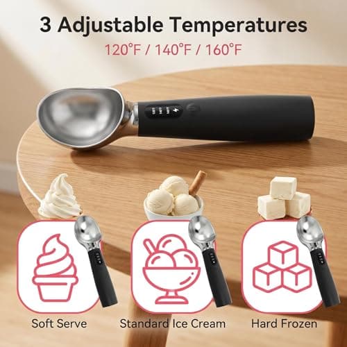 Electric Heated Ice Cream Scoop, Fast Heating with 3 Temp Settings (120/140/160°F), Rechargeable 2600mAh Battery, LED Display, IPX7 Waterproof, Ergonomic Non-Slip Handle for Rock-Hard Ice Cream - Thumbnail 3