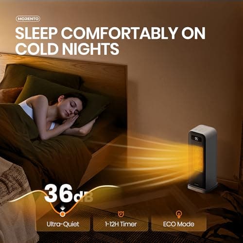 MORENTO Space Heaters for Indoor Use, Portable Electric Heater with Thermostat, Smart and Voice Control, 1500W PTC Ceramic Safety, 36dB Quiet Smart Heaters for Office Bedroom Home White 1Pack - Thumbnail 4