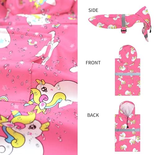 NACOCO Large Dog Raincoat Adjustable - Pet Water Proof Clothes Lightweight Rain Jacket Poncho Hoodies with Strip Reflective Pink (XXXL, Pink Unic) - Thumbnail 2