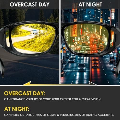 Chiccool Night Driving Glasses Fit Over for Men Women, Anti Glare Polarized Night Vision Driving Glasses, Wrap Around HD Yellow Lens Sunglasses - Thumbnail 2