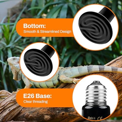 BN-LINK 150W Reptile Heat Lamp 2-Pack, Ceramic Heat Emitter Bulbs, No Light Heat Lamp for Reptiles, Chickens, Lizard, Turtle, Snake - Thumbnail 4