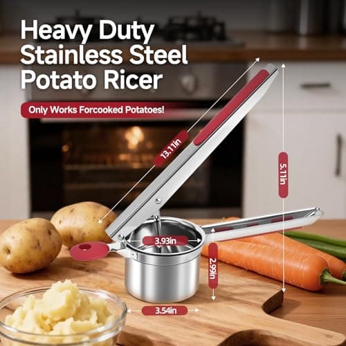 Potato Ricer for Mashed Potatoes-Stainless Steel 15oz Large Capacity,All Clad,Heavy Duty,Ergonomic Handle for Spaetzle,Oranges, Lemons, Pumpkins, Carrots, Avocados(RED) - Thumbnail 4