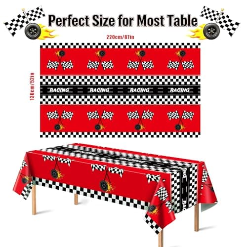 Race Car Birthday Party Decorations - 2PCS Racing Car Disposable Plastic Tablecloth | Race Car Table Cover Racing Car Theme Party Favors Decorations for Boys Baby Shower Home - Thumbnail 3