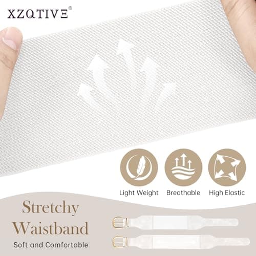 XZQTIVE Women Wide Elastic Waist Belt for Dresses Fashion Cinch Belts Stretchy Waistband with Gold Buckle, White(Fit Waist Size 34"-37") - Thumbnail 2