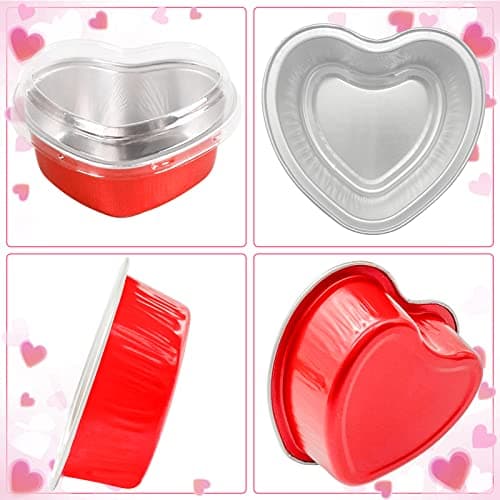 Heart Shaped Cake Pans Valentines Aluminum Mini Cake Pans with Lids for Baking 30 Packs 3.4 Ounces Disposable Cupcake Cup Pan Baking Pans for Valentine Mother's Day Wedding Birthday Baking Supplies - Thumbnail 4