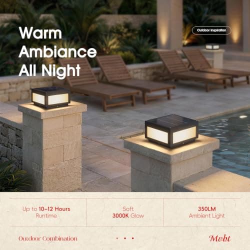 MVBT Solar Post Lights Waterproof, 10×10 Solar Pillar Lights Outdoor, 9.8" Outdoor Column Lights Dusk to Dawn, Modern Lamp Post Light Square, 3000K Solar Power Post Lantern for Fence Deck Gate Posts - Thumbnail 3
