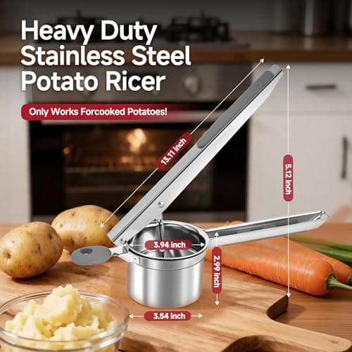 Potato Ricer for Mashed Potatoes-Stainless Steel 15oz Large Capacity,All Clad,Heavy Duty,Ergonomic Handle for Spaetzle,Oranges, Lemons, Pumpkins, Carrots, Avocados(GRAY) - Thumbnail 4
