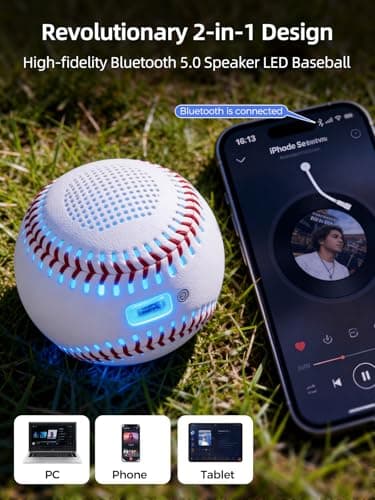 AIYUNDI Light Up & Glow-in-The-Dark Baseball with Bluetooth Speaker, Sports Gifts for Baseball Fans, Boys 8-12, Teens & Adults, Unique Accessories - Thumbnail 6
