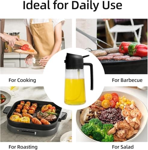 Aovdy Oil Sprayer for Cooking 16oz, 2 in 1 Olive Oil Dispenser and Oil Sprayer - 470ml Olive Bottle Spray and Pour - Glass Oil Dispenser for Kitchen Cooking Salad BBQ (2Pcs - White&Black) - Thumbnail 2