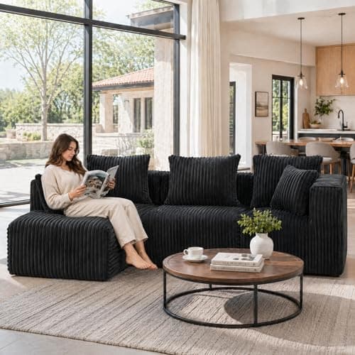 Deep Seat L Shaped Couch, Modular Boneless Sectional Sofa with Ottoman, Modern Cloud Sectional Couch, No Assembly Living Room Sofa for Apartment, Bedroom & Living Room, 3 Seat + 1 Ottoman - Thumbnail 6