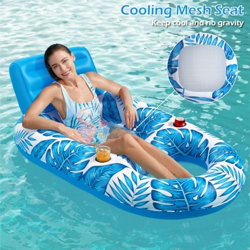 Jasonwell Inflatable Pool Float Adult - Pool Floaties Lounger Floats Raft Floating Chair Water Floaties for Swimming Pool Lake Lounge Float with Cup Holders Beach Pool Party Toys for Adults - Thumbnail 4