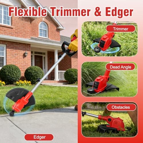 21V Electric Weed Wacker & Lawn Edger, Cordless Weed Eater with 2x4.0Ah Battery Powered, 12" Auto Line Feed String Trimmer with 10 Pcs Spools and Fast Charger, Lightweight Edger Lawn Tool for Yard - Thumbnail 3