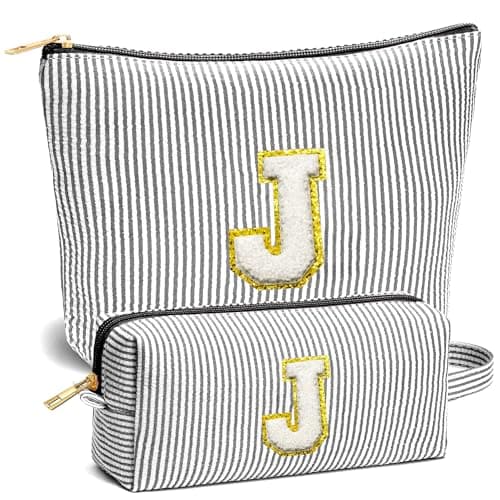 Fohufo Travel Essentials - Portable Travel Toiletry Bag for Women, Initial Makeup Kit Organizer Make up Cosmetic Bag Set, Black J - Image 1