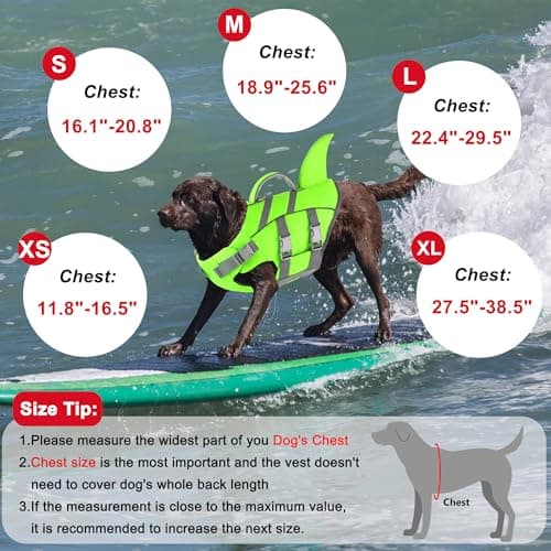Dogcheer Dog Shark Life Jacket with Handle, Reflective High Buoyancy Swim Jacket for Small, Medium & Large Dogs, Perfect for Swimming, Boating, Paddleboarding, Surfing - Green,XL - Thumbnail 6
