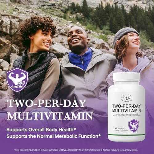 HUJ Two-Per-Day Multivitamin - Adult Multivitamin/Multi-Mineral Supplement with Vitamins ACDKE,Vitamin Bs and More Essential Minerals - Supports Whole Body Health and Normal Metabolism - 60 Tablets - Thumbnail 3