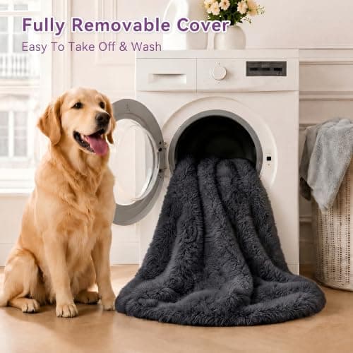 Human Dog Bed - 71''x45''x12'' Size Fits You and Pets, Washable Faux Fur Pet Bed for People Doze Off, Napping Orthopedic Dog Bed, Present Plump Pillow, Blanket, Strap - Dark Grey - Thumbnail 5