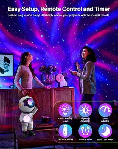 Rossetta Astronaut Galaxy Projector, Star Projector for Bedroom, LED Night Light for Kids Room with Timer and Remote, Room Decor Aesthetic, Party, Gifts for Kids, Adults, Birthday, Valentines Day - Thumbnail 4