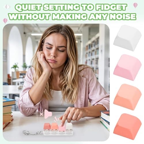 Keyboard Fidget Toy for Adults 2 PCS Slient & Clicky Fidget Keyboard Keychain Clicker Sensory Toys for Anxiety Stress Relief (Pink&Green, 2P-4 in 1) - Thumbnail 3