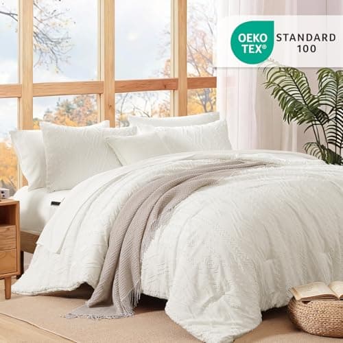 WRENSONGE Full Size Comforter Set with Sheets - 7 Pieces White Tufted Bed in a Bag Full Shabby Chic Bedding Sets with 1 Comforter, 2 Sheets, 2 Pillowcases & 2 Shams - Thumbnail 5